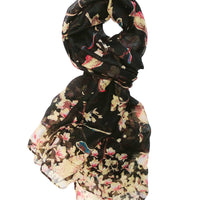 Wrapables Lightweight Vintage Floral Bird Print Long Scarf: Gray