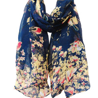 Wrapables Lightweight Vintage Floral Bird Print Long Scarf: Gray