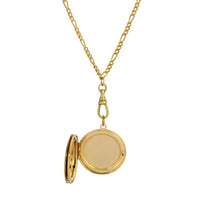 1928 Jewelry Artisan Pink Rosebud Swivel Photo Locket Necklace 28": Gold Tone And Blue