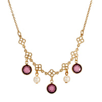 1928 Jewelry Crystal Channel Faux Pearl Drops Necklace 16": Gold Tone And Blue
