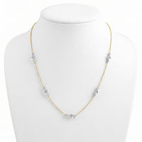 3 Stone Station Laser Drilled Diamond Necklace | Yellow Gold
