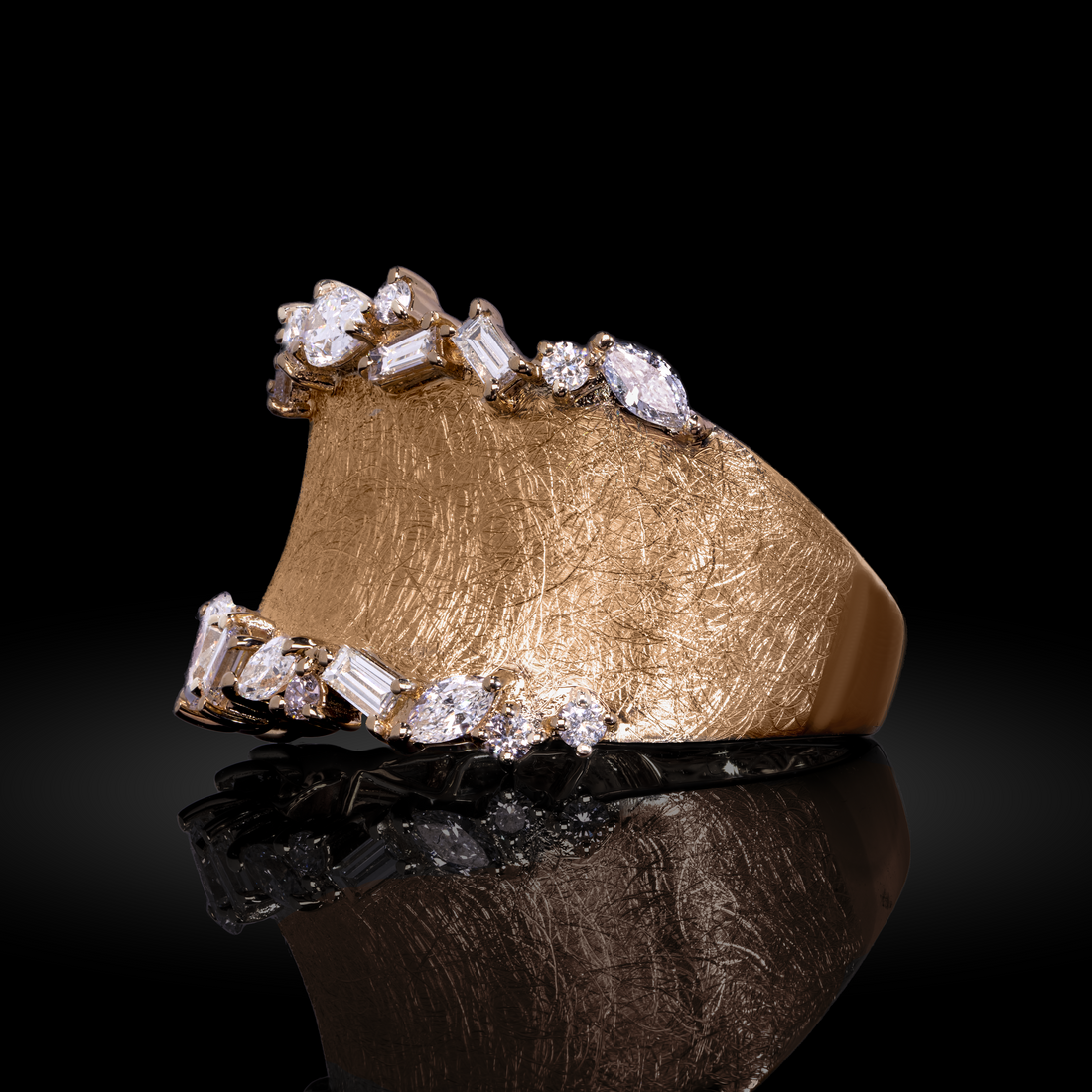 14K Matte YG Shaped Diamond Ring, 0.69CT