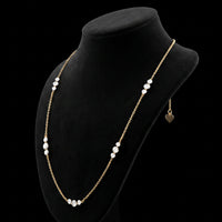 3 Stone Station Laser Drilled Diamond Necklace | Yellow Gold