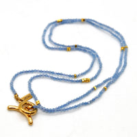 Long Aquamarine Stone and Gold Luxury Necklace - NC-603L