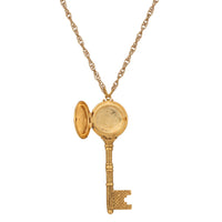 1928 Jewelry Skeleton Key Flower Pendant Locket Necklace: Yellow Gold