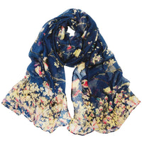 Wrapables Lightweight Vintage Floral Bird Print Long Scarf: Gray