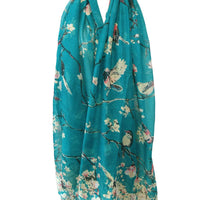 Wrapables Lightweight Vintage Floral Bird Print Long Scarf: Gray