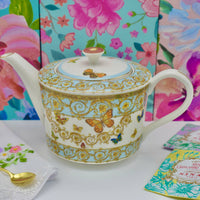 Teapot Aqua and Gold Scroll Garland with Monarch Butterfly