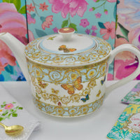 Teapot Aqua and Gold Scroll Garland with Monarch Butterfly