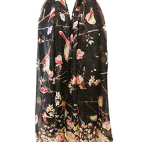 Wrapables Lightweight Vintage Floral Bird Print Long Scarf: Gray