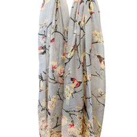 Wrapables Lightweight Vintage Floral Bird Print Long Scarf: Gray