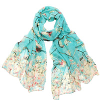 Wrapables Lightweight Vintage Floral Bird Print Long Scarf: Gray