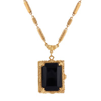 1928 Jewelry Ol' Family Album Stone Locket Necklace 28": Gold Tone and Black