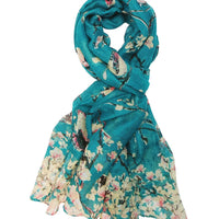 Wrapables Lightweight Vintage Floral Bird Print Long Scarf: Gray