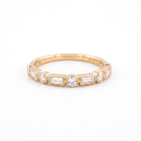 Scalloped Bezel Baguette & Round Diamond Band