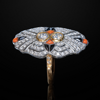 Deco Diamond Coral Ring