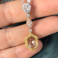 One of a Kind 3 Stone Pendant, with specialty cut Yellow, Pink White Diamonds