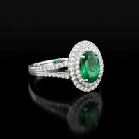 Oval Emerald Diamond Halo Ring