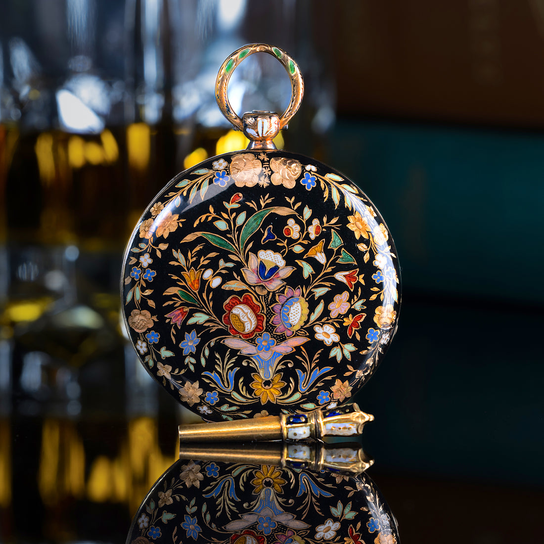 RARE 1800s Enameled Pendant Watch Clock