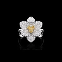 Yellow and White Diamond Flower Ring