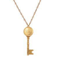 1928 Jewelry Skeleton Key Flower Pendant Locket Necklace: Yellow Gold