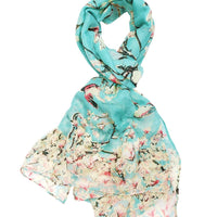 Wrapables Lightweight Vintage Floral Bird Print Long Scarf: Gray