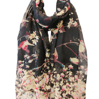 Wrapables Lightweight Vintage Floral Bird Print Long Scarf: Gray
