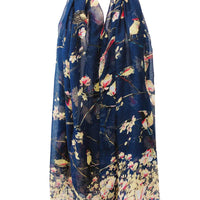 Wrapables Lightweight Vintage Floral Bird Print Long Scarf: Gray