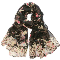 Wrapables Lightweight Vintage Floral Bird Print Long Scarf: Gray