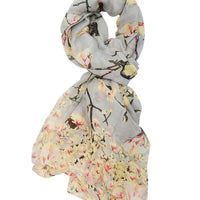 Wrapables Lightweight Vintage Floral Bird Print Long Scarf: Gray