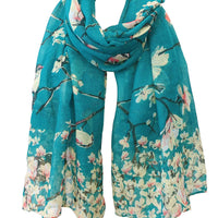 Wrapables Lightweight Vintage Floral Bird Print Long Scarf: Gray