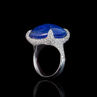 Tanzanite Sugarloaf Pave Diamond Ring