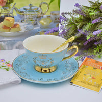 Bridgerton Golden Bee Aqua Blue with Gold Teacup and Saucer