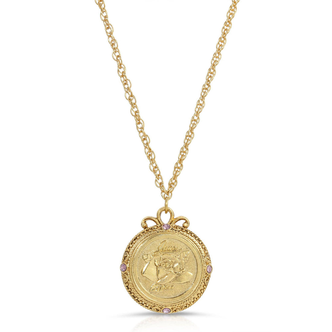 1928 Jewelry Flower of The Month Crystal Pendant Necklace 20: September/Aster/Sapphire
