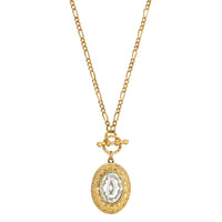 1928 Jewelry Oval Crystal Filigree Double Locket Necklace 30