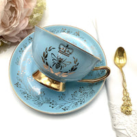 Bridgerton Golden Bee Aqua Blue with Gold Teacup and Saucer