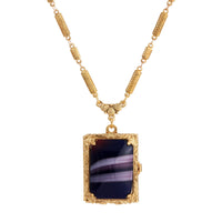 1928 Jewelry Ol' Family Album Stone Locket Necklace 28": Gold Tone and Black