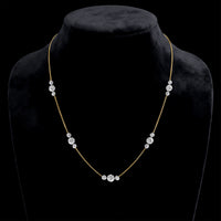 3 Stone Station Laser Drilled Diamond Necklace | Yellow Gold