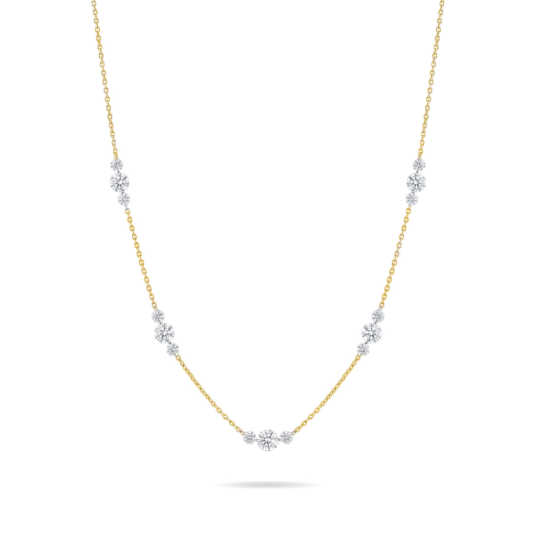 3 Stone Station Laser Drilled Diamond Necklace | Yellow Gold