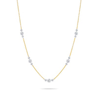 3 Stone Station Laser Drilled Diamond Necklace | Yellow Gold