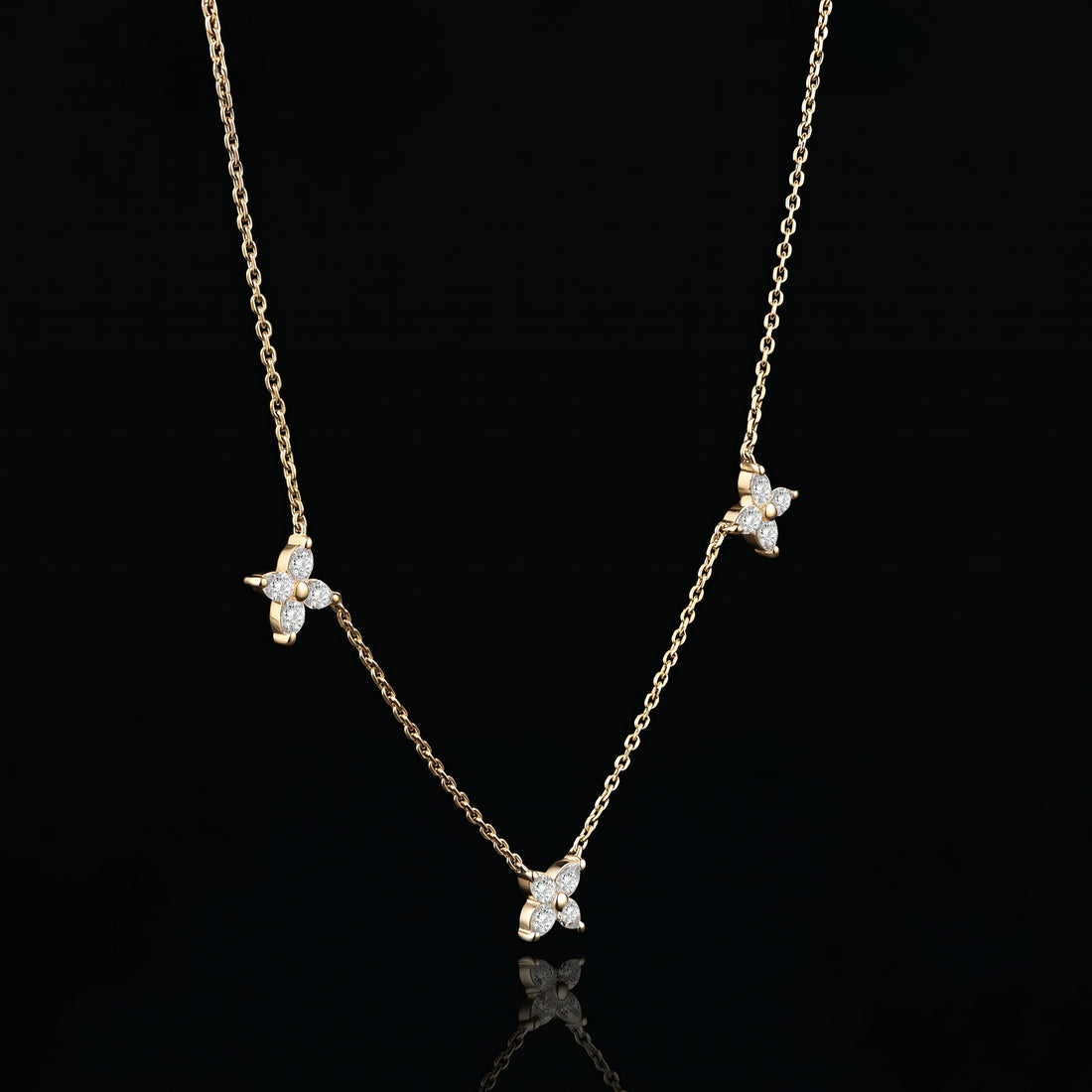 Three Flower Diamond Station Necklace