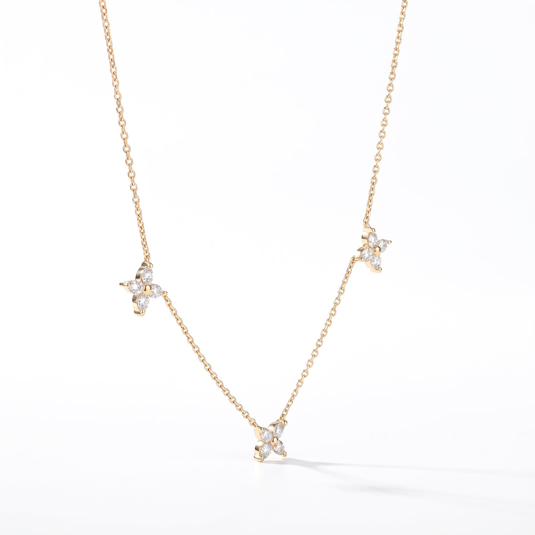 Three Flower Diamond Station Necklace