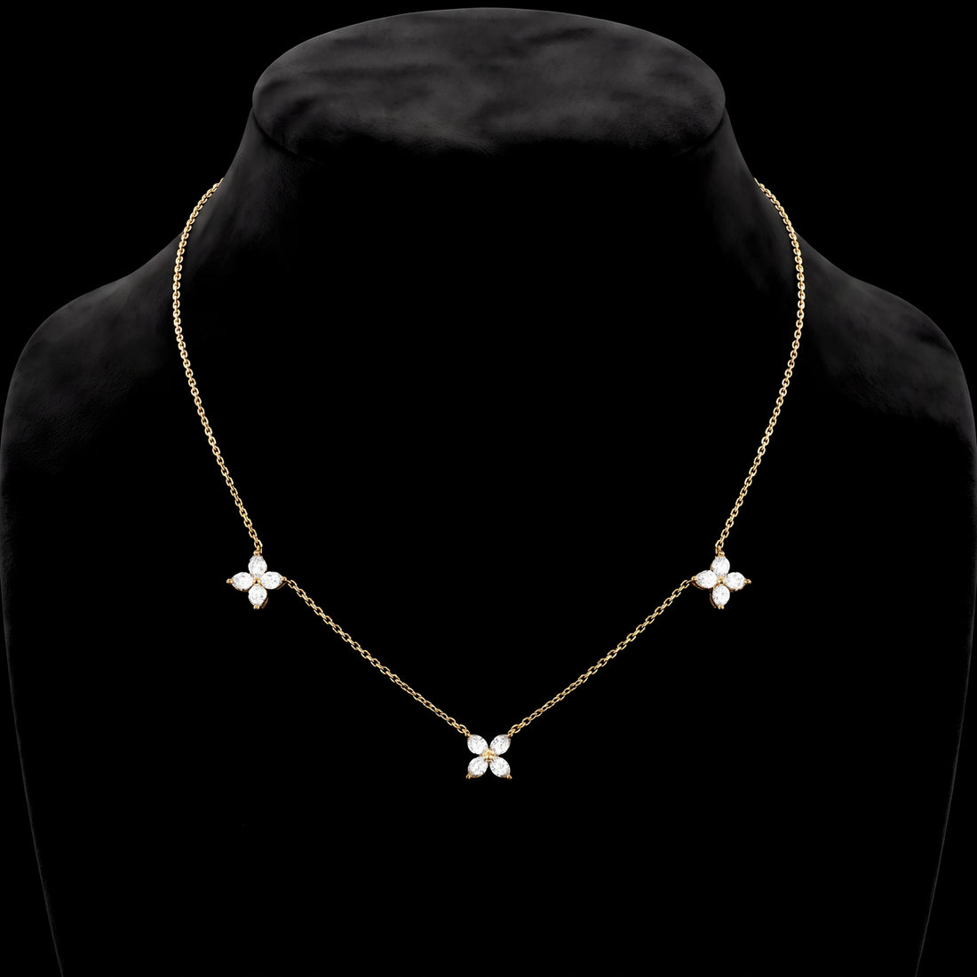 Three Flower Diamond Station Necklace