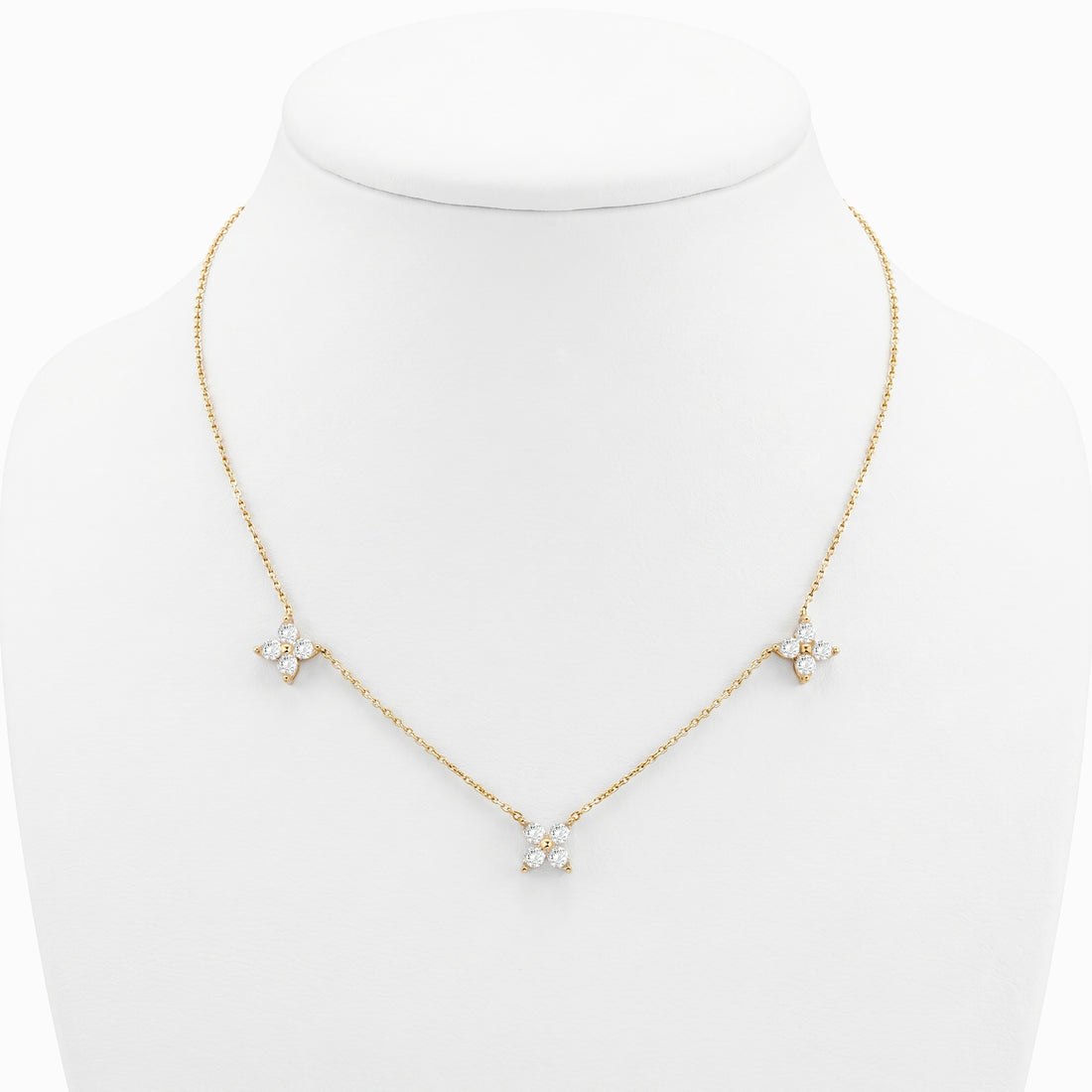 Three Flower Diamond Station Necklace