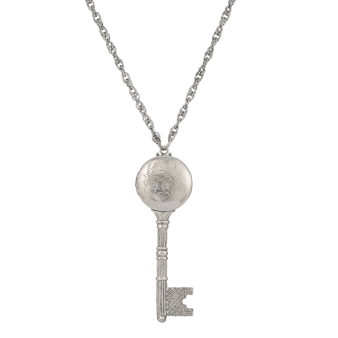 1928 Jewelry Skeleton Key Flower Pendant Locket Necklace: Yellow Gold