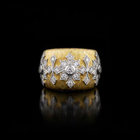 18K Matte YG Florentine Ring with Starburst Diamonds