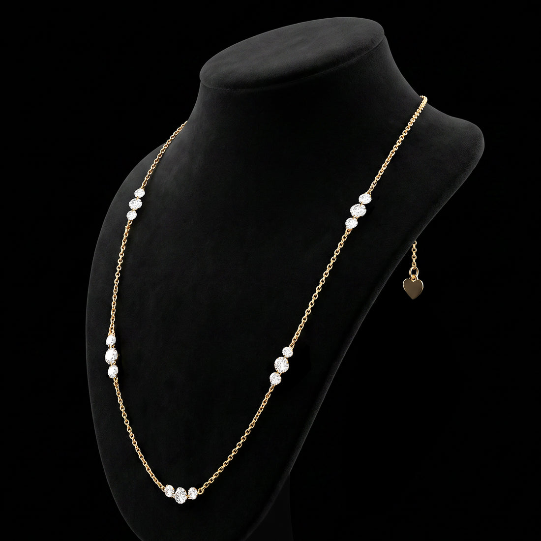 3 Stone Station Laser Drilled Diamond Necklace | Yellow Gold