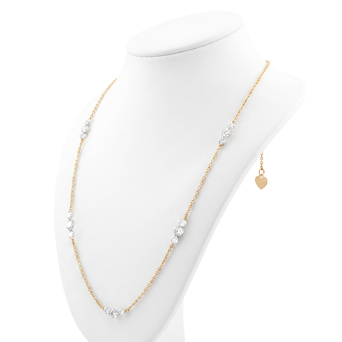 3 Stone Station Laser Drilled Diamond Necklace | Yellow Gold