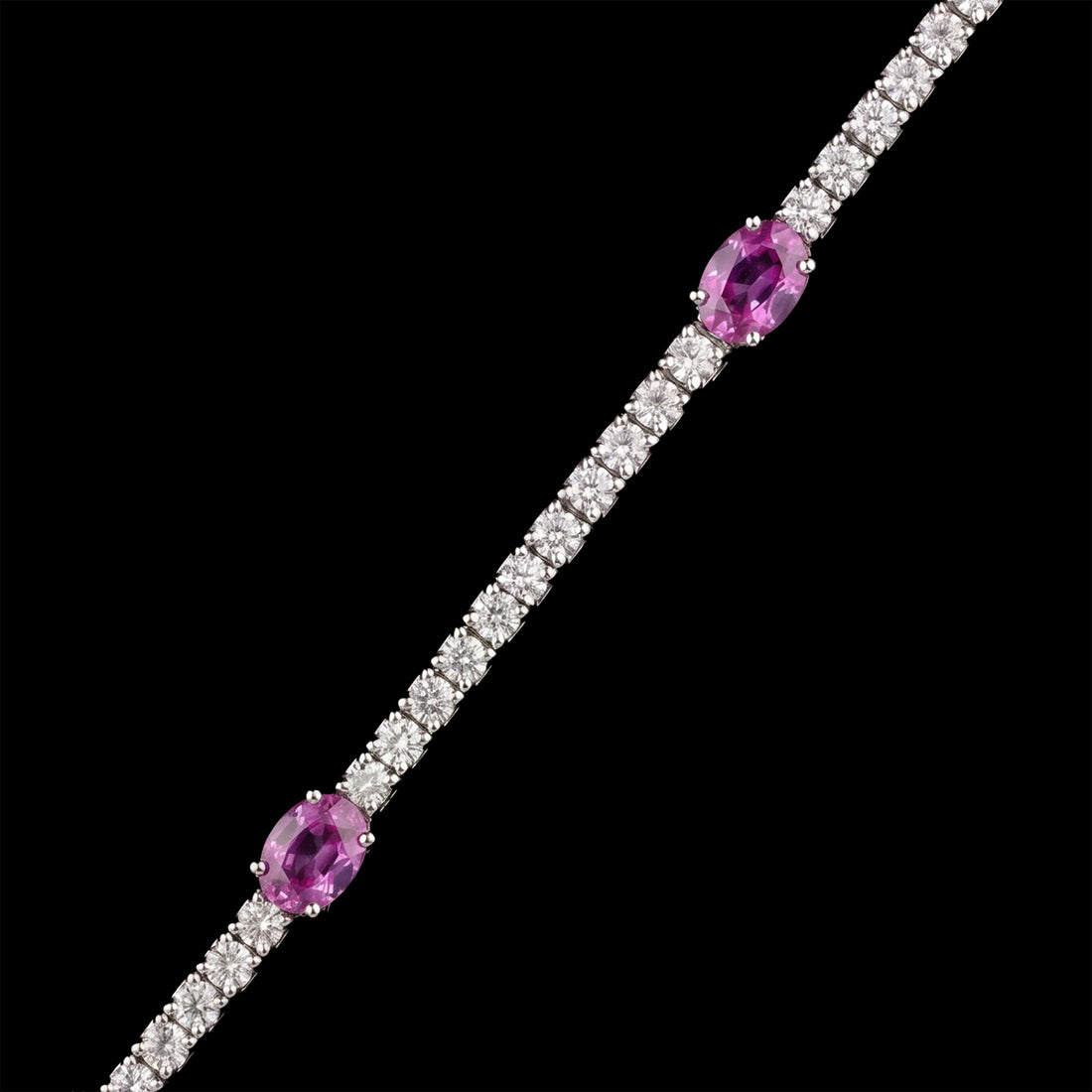 14K WG Diamond and Pink Sapphire Tennis Bracelet