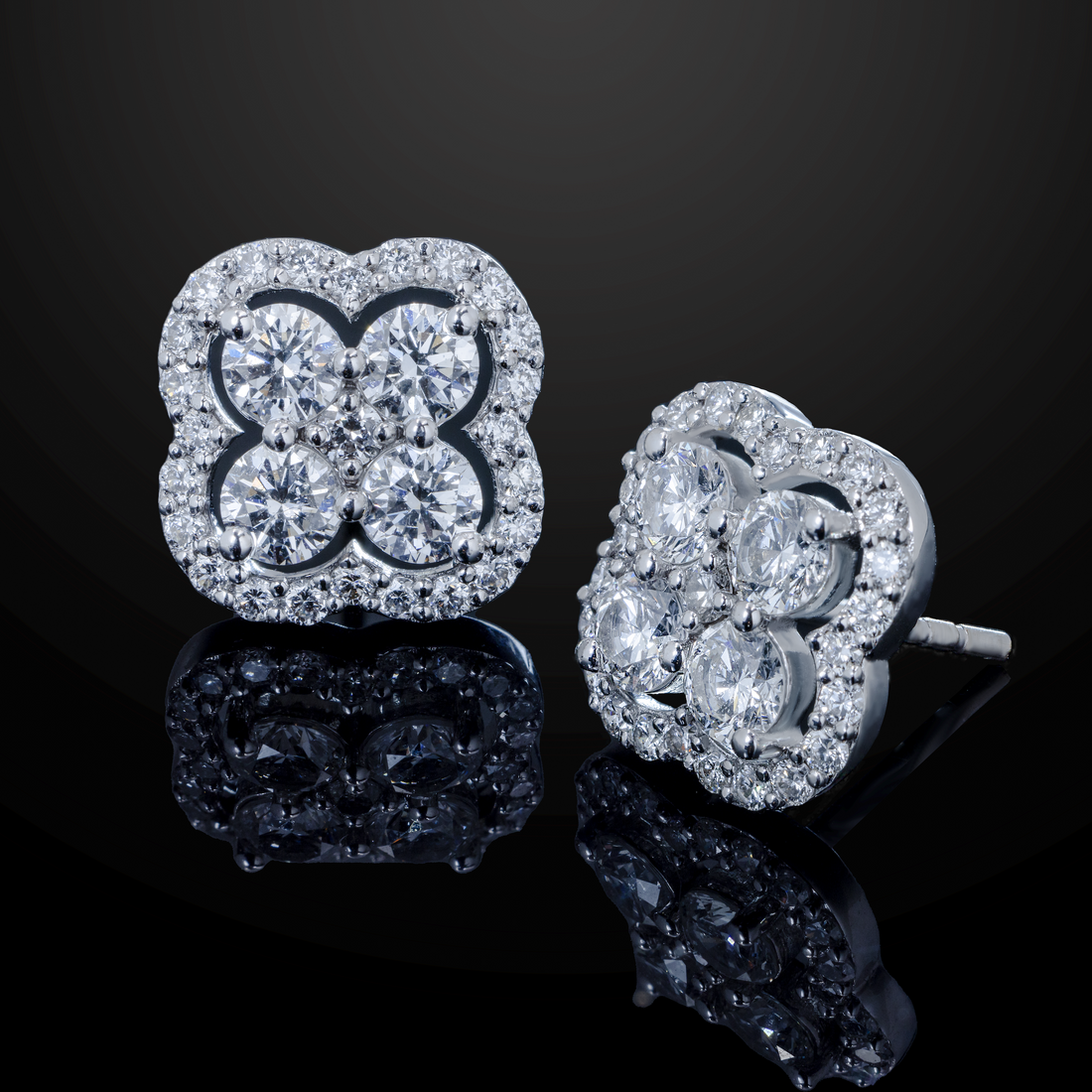 Clover Shaped Diamond Stud Earrings